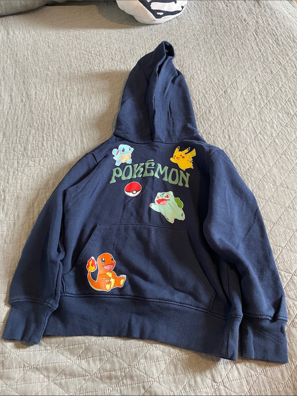 Pokemon Navy Hoodie with Pikachu, Charmander, Squirtle & Bulbasaur